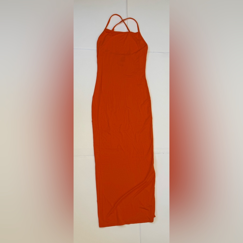 SHEIN Bold Orange Fitted Maxi Dress